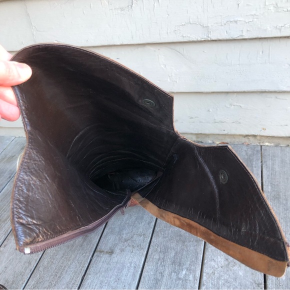 Vintage Italian Brogue Oiled Brown Leather Tall Riding Western Boot Italy 41/11 - Picture 11 of 15